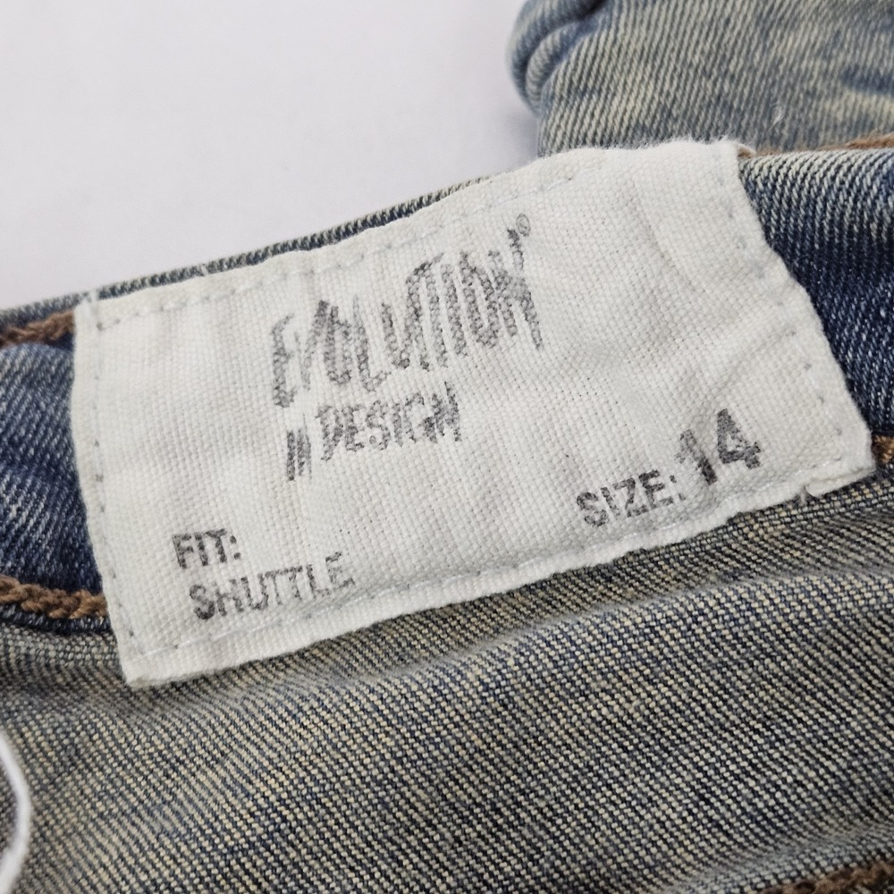 Evolution In Design Stacked Distressed Patchwork Jeans Girls Size 14 Orange Fall - Picture 3 of 6